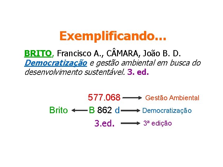 Exemplificando… BRITO, Francisco A. , C MARA, João B. D. Democratização e gestão ambiental