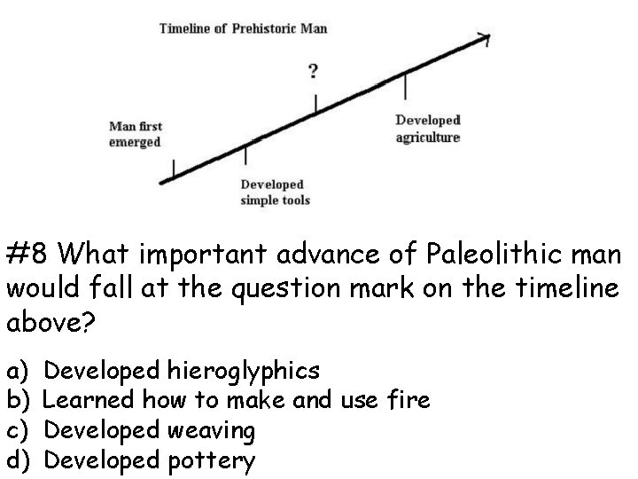 #8 What important advance of Paleolithic man would fall at the question mark on