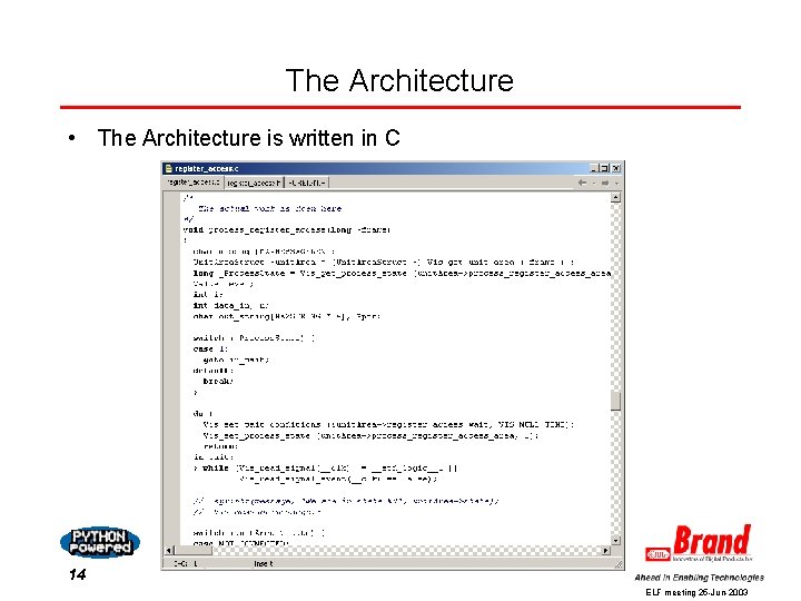 The Architecture • The Architecture is written in C 14 ELF meeting 25 -Jun-2003 The Architecture • The Architecture is written in C 14 ELF meeting 25 -Jun-2003