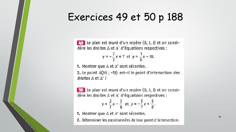 Exercices 49 et 50 p 188 17 