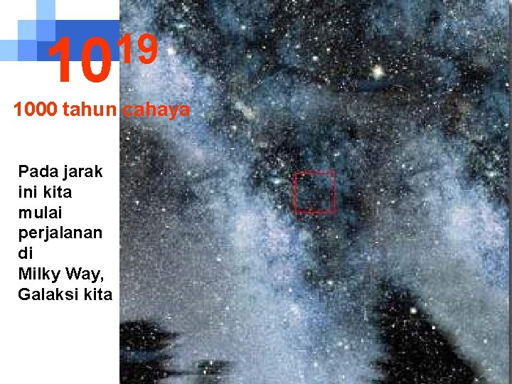 19 10 1000 tahun cahaya Pada jarak ini kita mulai perjalanan di Milky Way,