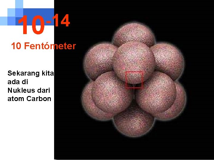 -14 10 10 Fentómeter Sekarang kita ada di Nukleus dari atom Carbon 