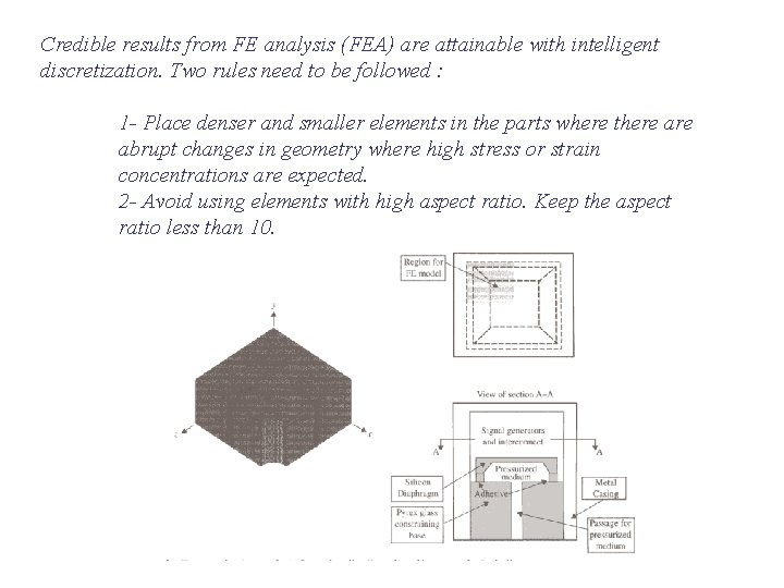 Credible results from FE analysis (FEA) are attainable with intelligent discretization. Two rules need