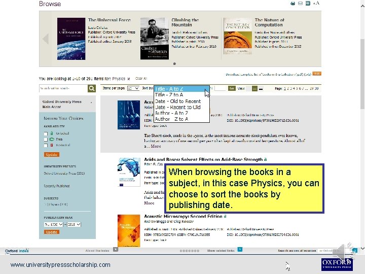 When browsing the books in a subject, in this case Physics, you can choose