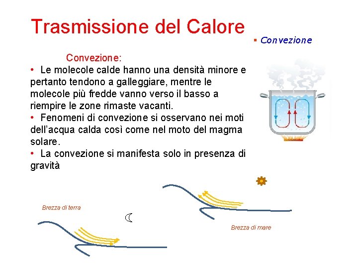 Trasmissione del Calore § Convezione: • Le molecole calde hanno una densità minore e