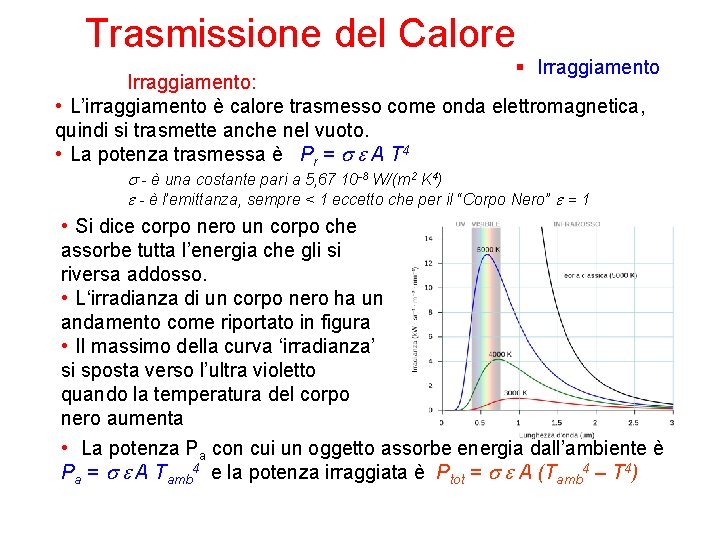 Trasmissione del Calore § Irraggiamento: • L’irraggiamento è calore trasmesso come onda elettromagnetica, quindi