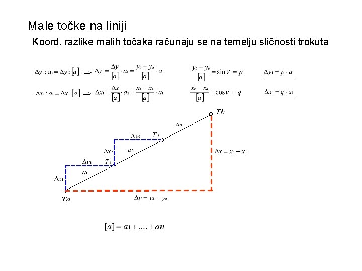 Male točke na liniji Koord. razlike malih točaka računaju se na temelju sličnosti trokuta