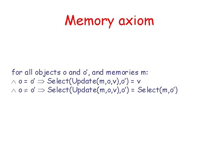 Memory axiom for all objects o and o’, and memories m: o = o’