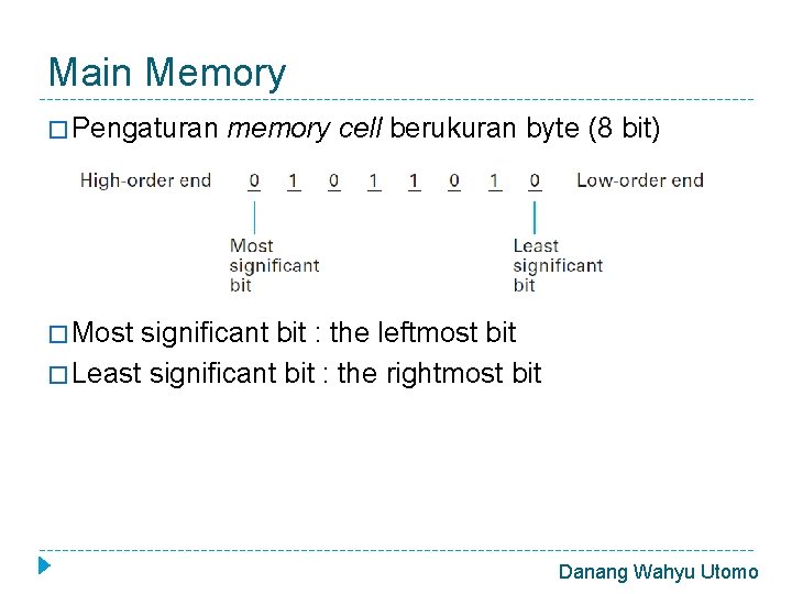 Main Memory � Pengaturan memory cell berukuran byte (8 bit) � Most significant bit