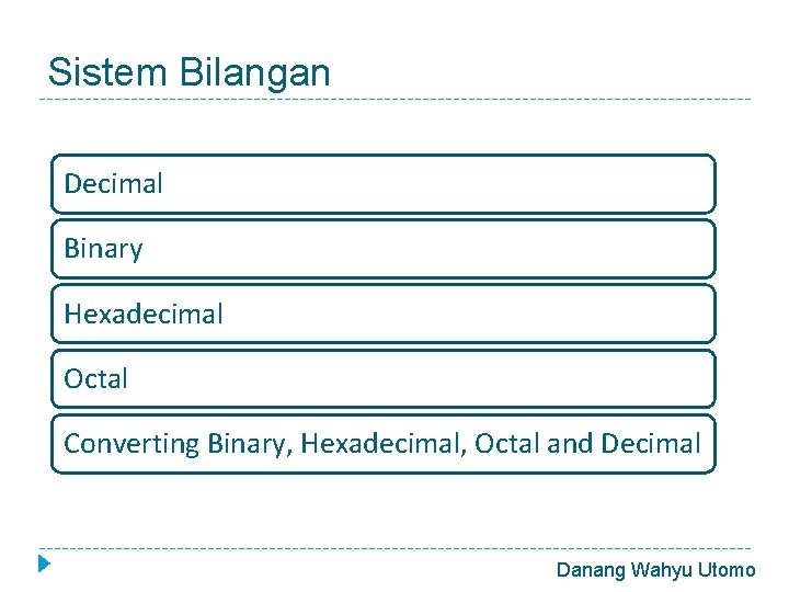 Sistem Bilangan Decimal Binary Hexadecimal Octal Converting Binary, Hexadecimal, Octal and Decimal Danang Wahyu