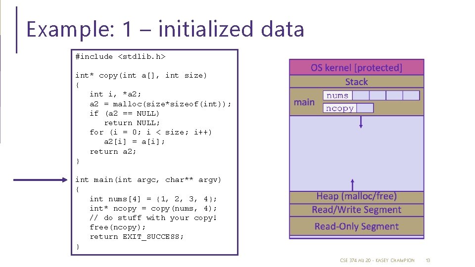 Example: 1 – initialized data #include <stdlib. h> int* copy(int a[], int size) {