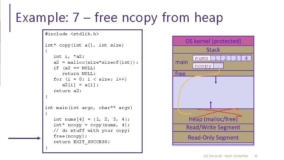 Example: 7 – free ncopy from heap #include <stdlib. h> int* copy(int a[], int