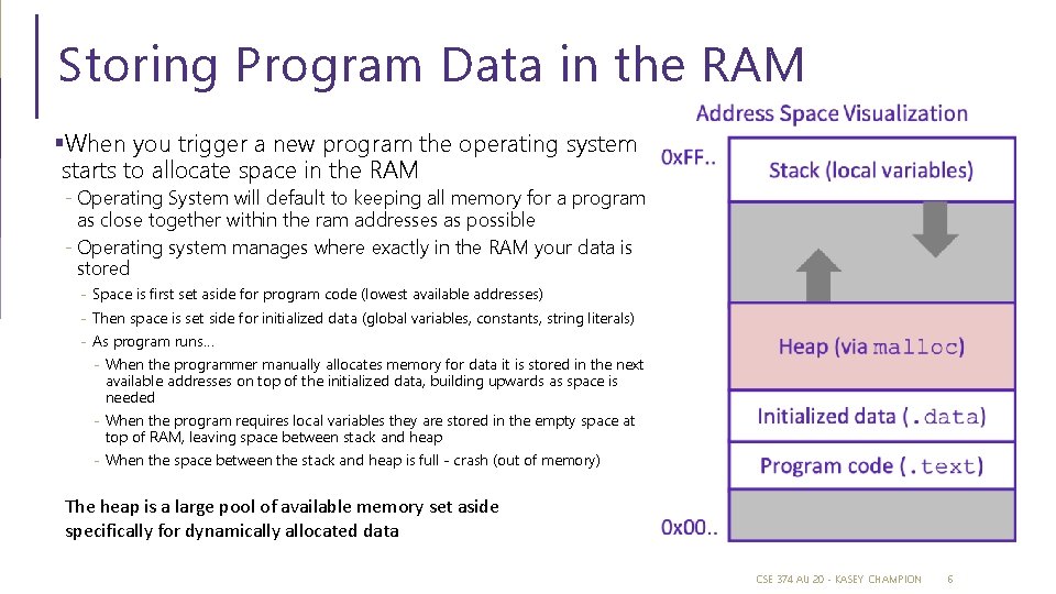 Storing Program Data in the RAM §When you trigger a new program the operating