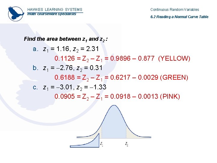 HAWKES LEARNING SYSTEMS math courseware specialists Continuous Random Variables 6. 2 Reading a Normal