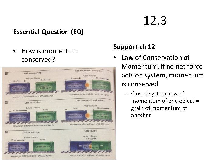 Essential Question (EQ) • How is momentum conserved? 12. 3 Support ch 12 • Essential Question (EQ) • How is momentum conserved? 12. 3 Support ch 12 •