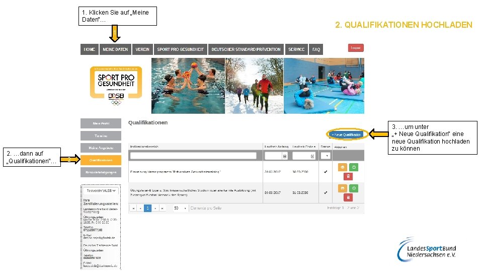 1. Klicken Sie auf „Meine Daten“… 1 2. …dann auf „Qualifikationen“… 2. QUALIFIKATIONEN HOCHLADEN