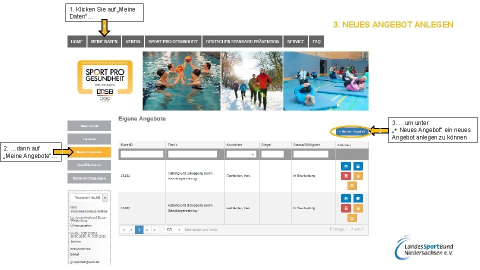 1. Klicken Sie auf „Meine Daten“… 1 3. NEUES ANGEBOT ANLEGEN 3 2. …dann