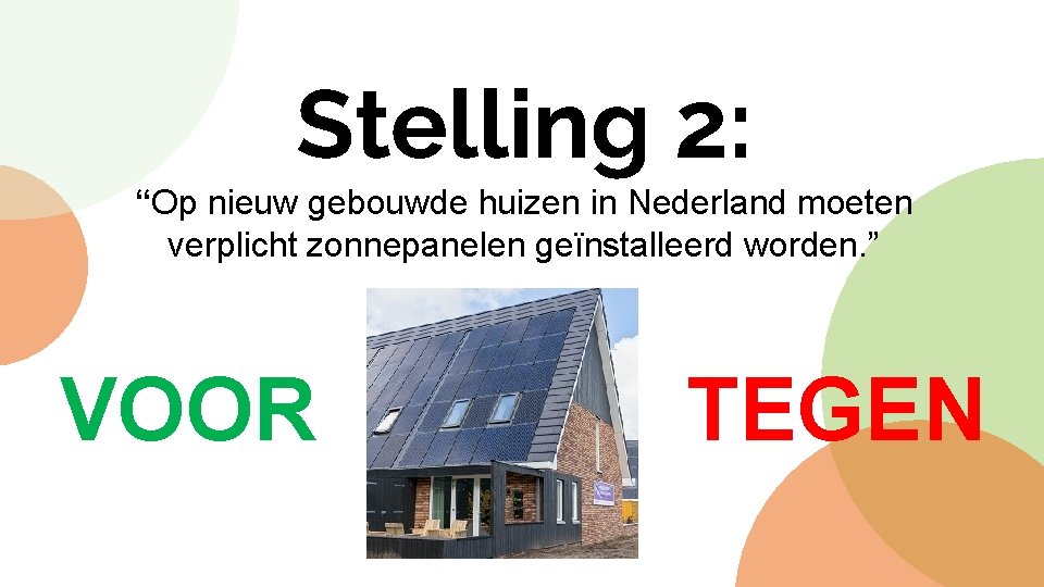 Stelling 2: “Op nieuw gebouwde huizen in Nederland moeten verplicht zonnepanelen geïnstalleerd worden. ”