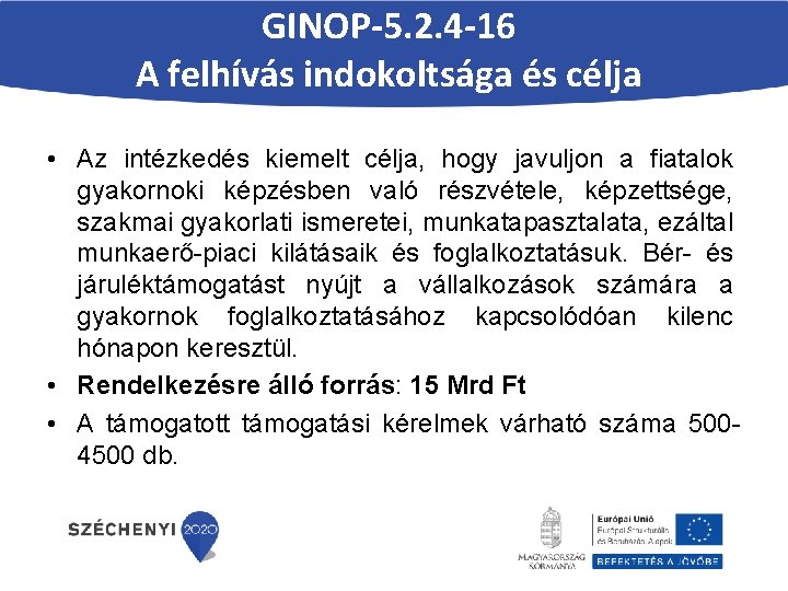 GINOP-5. 2. 4 -16 A felhívás indokoltsága és célja • Az intézkedés kiemelt célja,