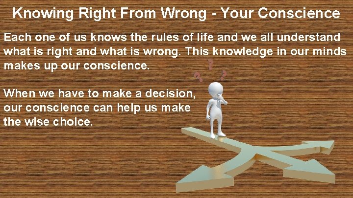 Knowing Right From Wrong - Your Conscience Each one of us knows the rules