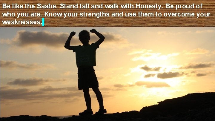 Be like the Saabe. Stand tall and walk with Honesty. Be proud of who