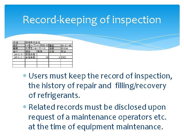 Record-keeping of inspection Users must keep the record of inspection, the history of repair
