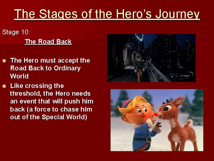 The Stages of the Hero’s Journey Stage 10: The Road Back The Hero must