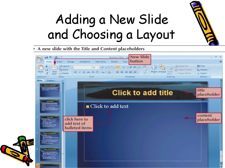 Adding a New Slide and Choosing a Layout 