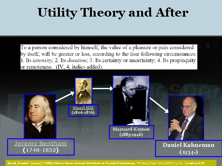 Utility Theory and After Stuart Mill (1806 -1876) Maynard Keynes (1883 -1946) Jeremy Bentham