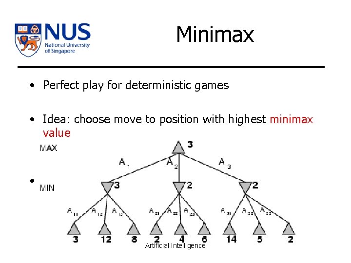 Minimax • Perfect play for deterministic games • Idea: choose move to position with