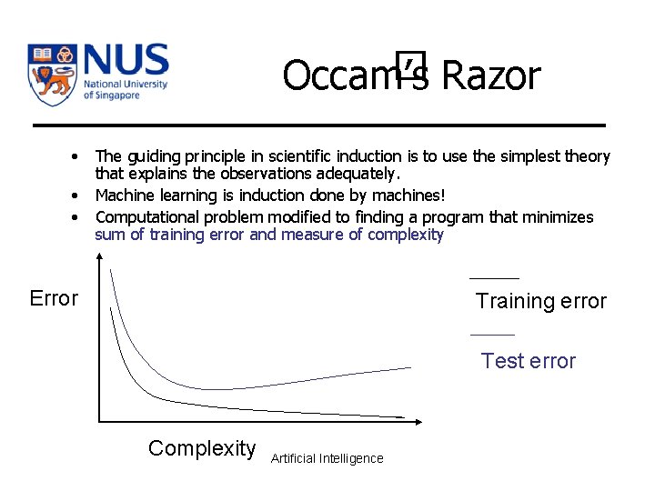 � Razor Occam’s • • • The guiding principle in scientific induction is to