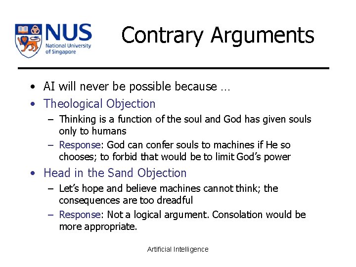 Artificial Intelligence Lee Wee Sun School of Computing