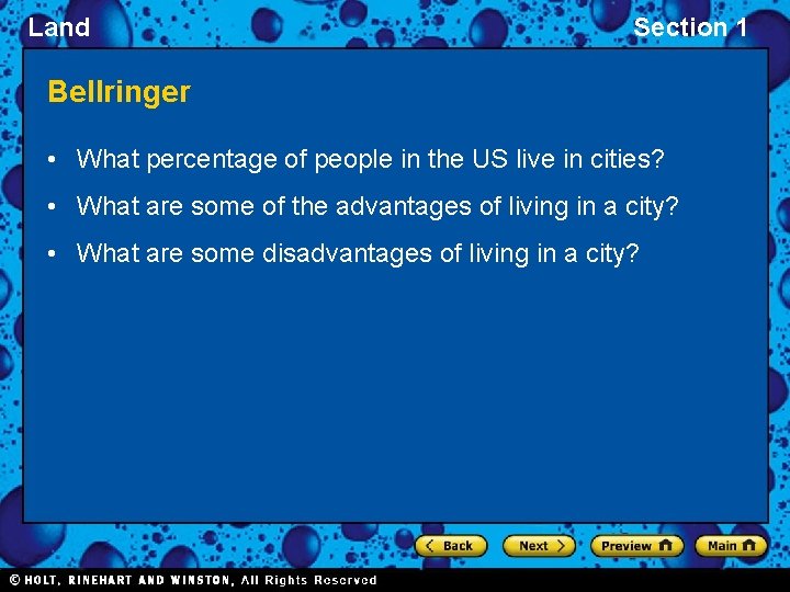 Land Section 1 Bellringer • What percentage of people in the US live in