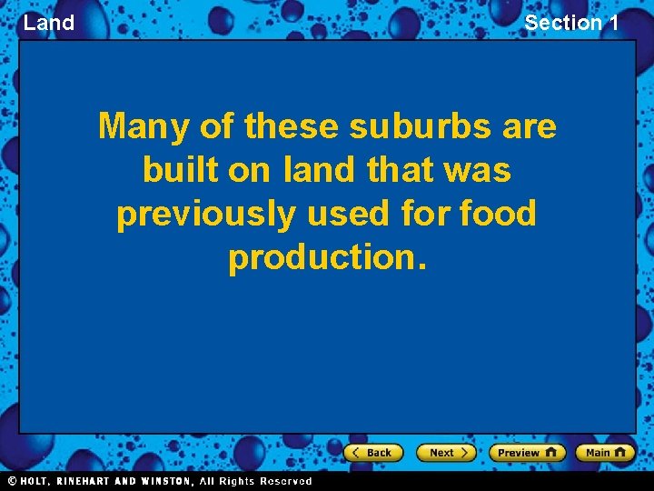 Land Section 1 Many of these suburbs are built on land that was previously