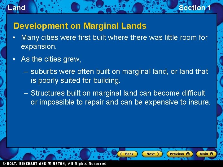 Land Section 1 Development on Marginal Lands • Many cities were first built where