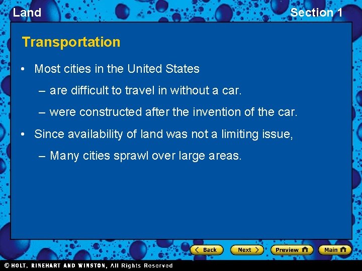 Land Section 1 Transportation • Most cities in the United States – are difficult