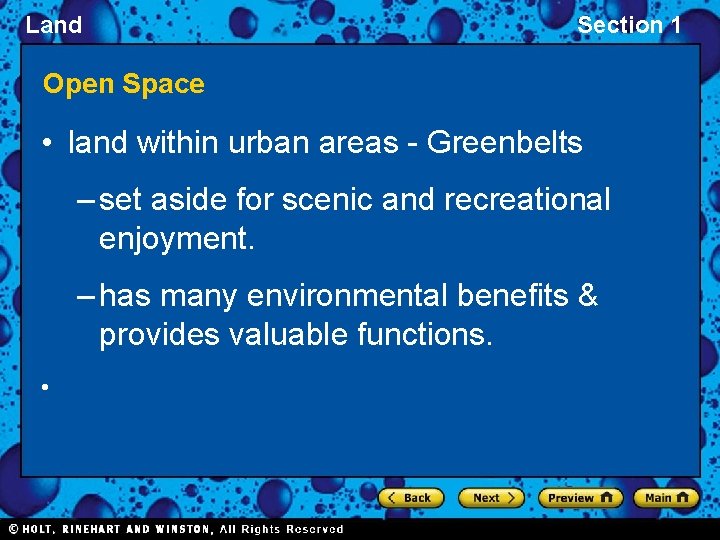 Land Section 1 Open Space • land within urban areas - Greenbelts – set