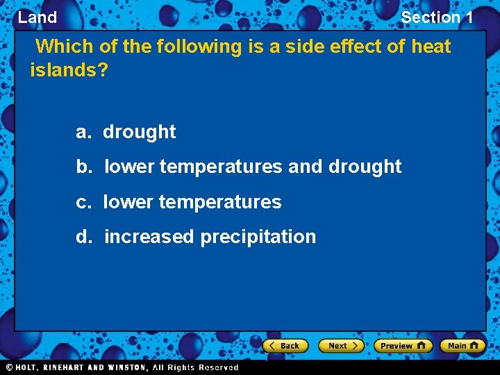 Land Section 1 Which of the following is a side effect of heat islands?