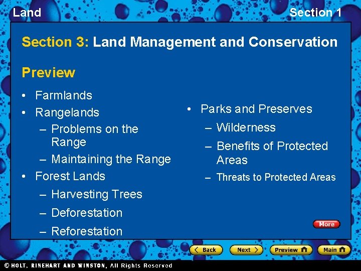 Land Section 1 Section 3: Land Management and Conservation Preview • Farmlands • Rangelands