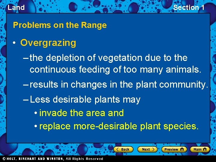 Land Section 1 Problems on the Range • Overgrazing – the depletion of vegetation