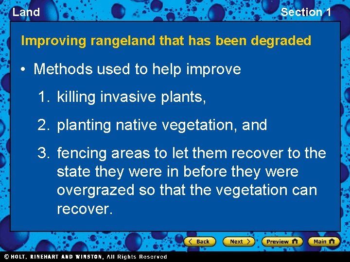 Land Section 1 Improving rangeland that has been degraded • Methods used to help