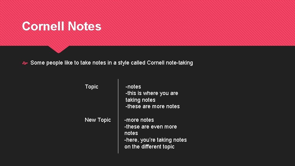 Cornell Notes Some people like to take notes in a style called Cornell note-taking