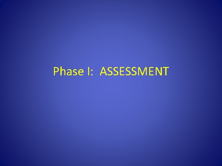 Phase I: ASSESSMENT 