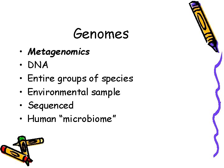 Genomes • • • Metagenomics DNA Entire groups of species Environmental sample Sequenced Human