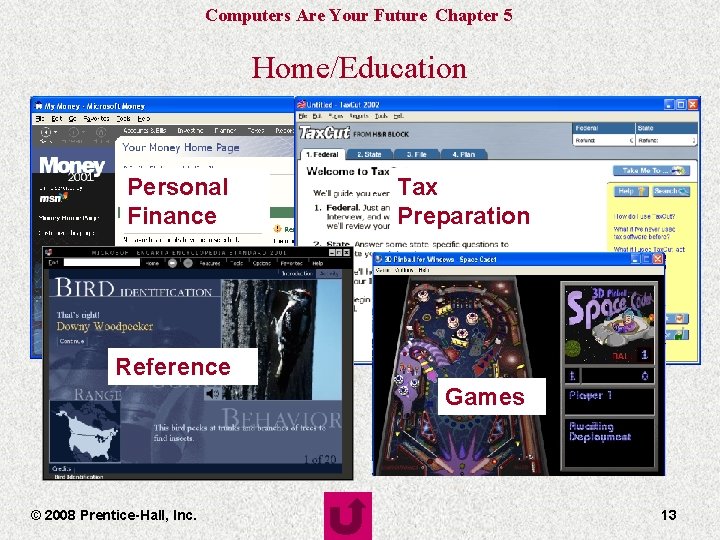 Computers Are Your Future Chapter 5 Home/Education Personal Finance Tax Preparation Reference Games ©