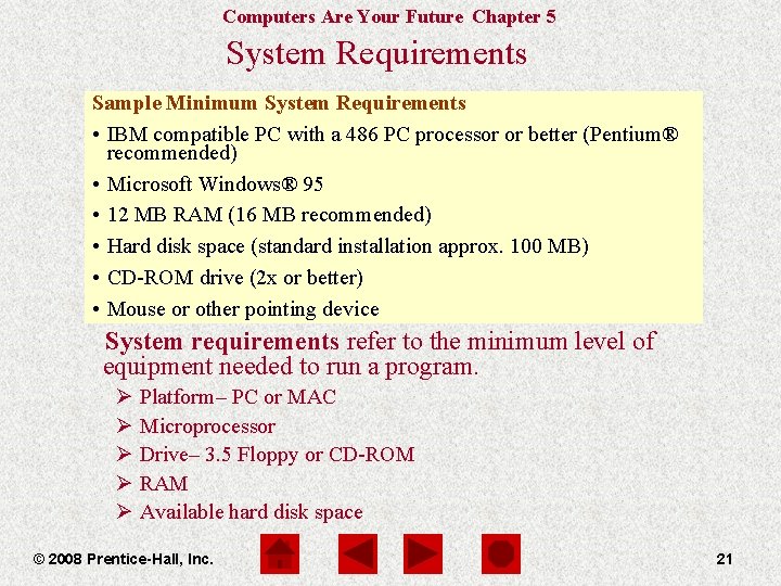 Computers Are Your Future Chapter 5 System Requirements Sample Minimum System Requirements • IBM