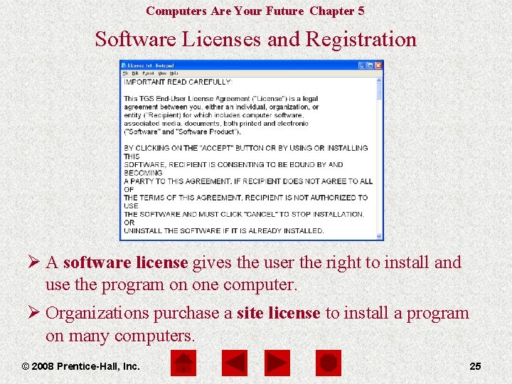 Computers Are Your Future Chapter 5 Software Licenses and Registration Ø A software license