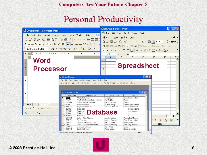 Computers Are Your Future Chapter 5 Personal Productivity Word Processor Spreadsheet Database © 2008