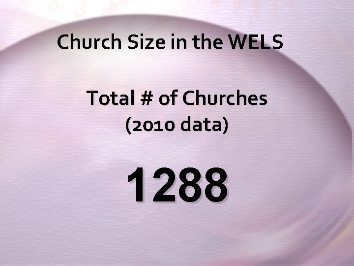 Church Size in the WELS Total # of Churches (2010 data) 1288 