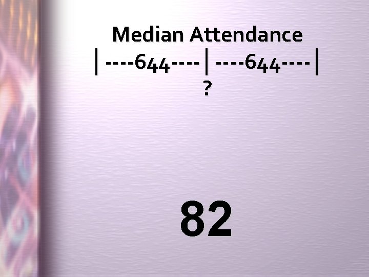 Median Attendance │----644 ----│ ? 82 